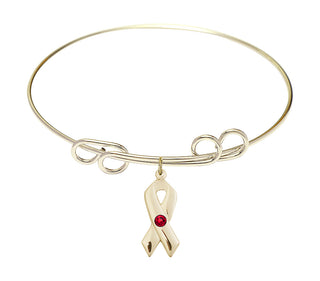 8 inch Round Double Loop Hamilton Gold Bangle Bracelet with a 14kt Gold Filled Cancer Awareness charm.
