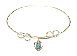 8 inch Round Double Loop Hamilton Gold Bangle Bracelet with a 14kt Gold Filled Miraculous Heart charm.