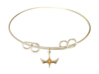 8 inch Round Double Loop Hamilton Gold Bangle Bracelet with a 14kt Gold Filled Holy Spirit charm.