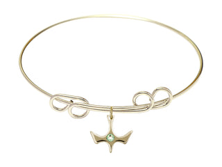 8 inch Round Double Loop Hamilton Gold Bangle Bracelet with a 14kt Gold Filled Holy Spirit charm.