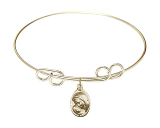 8 inch Round Double Loop Hamilton Gold Bangle Bracelet with a 14kt Gold Filled Madonna & Child charm.