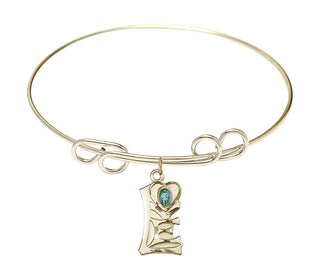 8 inch Round Double Loop Hamilton Gold Bangle Bracelet with a 14kt Gold Filled Miraculous charm.