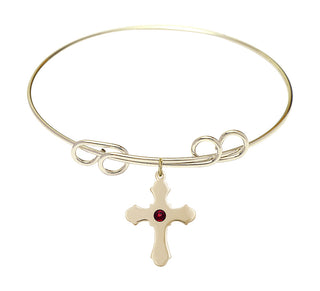 8 inch Round Double Loop Hamilton Gold Bangle Bracelet with a 14kt Gold Filled Cross charm.