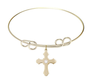 8 inch Round Double Loop Hamilton Gold Bangle Bracelet with a 14kt Gold Filled Cross charm.