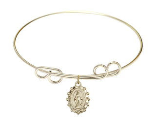 8 inch Round Double Loop Hamilton Gold Bangle Bracelet with a 14kt Gold Filled Miraculous charm.