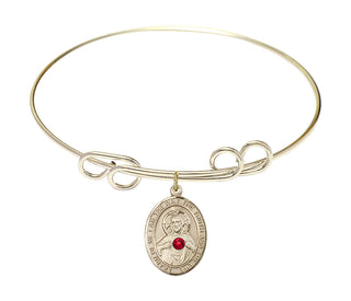 8 inch Round Double Loop Hamilton Gold Bangle Bracelet with a 14kt Gold Filled Scapular charm.