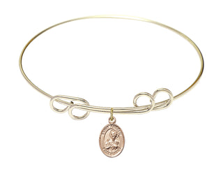8 inch Round Double Loop Hamilton Gold Bangle Bracelet with a 14kt Gold Filled Saint Andrew the Apostle charm. Engraved Catholic Saint Jewelry