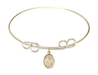 8 inch Round Double Loop Hamilton Gold Bangle Bracelet with a 14kt Gold Filled Saint Albert the Great charm. Engraved Catholic Saint Jewelry