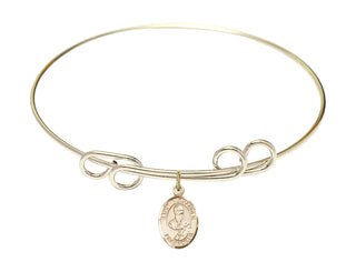 8 inch Round Double Loop Hamilton Gold Bangle Bracelet with a 14kt Gold Filled Saint Alexander Sauli charm. Engraved Catholic Saint Jewelry