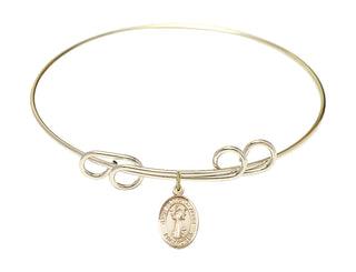 8 inch Round Double Loop Hamilton Gold Bangle Bracelet with a 14kt Gold Filled Saint Francis of Assisi charm. Engraved Catholic Saint Jewelry