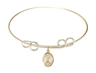 8 inch Round Double Loop Hamilton Gold Bangle Bracelet with a 14kt Gold Filled Saint Henry II charm. Engraved Catholic Saint Jewelry
