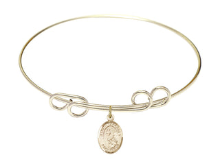 8 inch Round Double Loop Hamilton Gold Bangle Bracelet with a 14kt Gold Filled Saint Margaret Mary Alacoque charm. Engraved Catholic Saint Jewelry