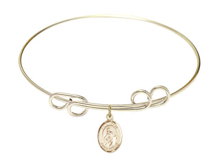 8 inch Round Double Loop Hamilton Gold Bangle Bracelet with a 14kt Gold Filled Saint Paul the Apostle charm. Engraved Catholic Saint Jewelry