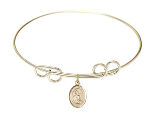 8 inch Round Double Loop Hamilton Gold Bangle Bracelet with a 14kt Gold Filled Saint Peter the Apostle charm. Engraved Catholic Saint Jewelry