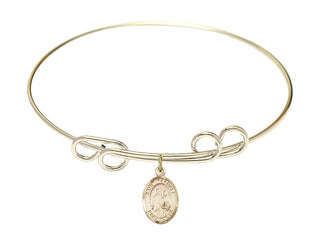 8 inch Round Double Loop Hamilton Gold Bangle Bracelet with a 14kt Gold Filled Saint Raphael the Archangel charm. Engraved Catholic Saint Jewelry