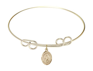8 inch Round Double Loop Hamilton Gold Bangle Bracelet with a 14kt Gold Filled Saint Agnes of Rome charm. Engraved Catholic Saint Jewelry