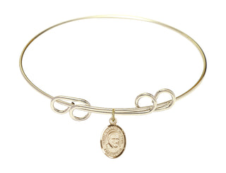 8 inch Round Double Loop Hamilton Gold Bangle Bracelet with a 14kt Gold Filled Saint Vincent de Paul charm. Engraved Catholic Saint Jewelry