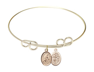 8 inch Round Double Loop Hamilton Gold Bangle Bracelet with a 14kt Gold Filled Saint Sebastian/Basketball charm.