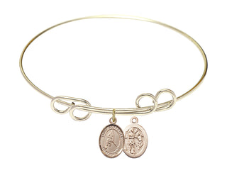 8 inch Round Double Loop Hamilton Gold Bangle Bracelet with a 14kt Gold Filled Saint Sebastian/Ice Hockey charm.