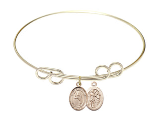 8 inch Round Double Loop Hamilton Gold Bangle Bracelet with a 14kt Gold Filled Saint Sebastian/Martial Arts charm.