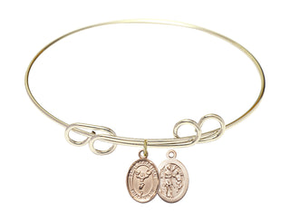 8 inch Round Double Loop Hamilton Gold Bangle Bracelet with a 14kt Gold Filled Saint Sebastian/Cheerleading charm.