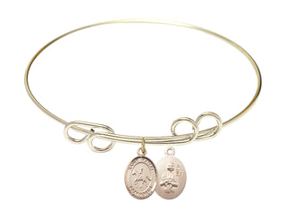 8 inch Round Double Loop Hamilton Gold Bangle Bracelet with a 14kt Gold Filled Saint Kateri/Equestrian charm.