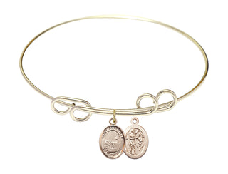 8 inch Round Double Loop Hamilton Gold Bangle Bracelet with a 14kt Gold Filled Saint Sebastian / Fishing charm.