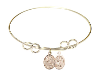 8 inch Round Double Loop Hamilton Gold Bangle Bracelet with a 14kt Gold Filled Saint Christopher / Rugby charm.
