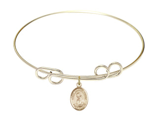 8 inch Round Double Loop Hamilton Gold Bangle Bracelet with a 14kt Gold Filled Saint Dominic Savio charm. Engraved Catholic Saint Jewelry