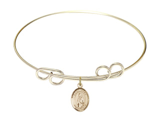 8 inch Round Double Loop Hamilton Gold Bangle Bracelet with a 14kt Gold Filled Saint Alice charm. Engraved Catholic Saint Jewelry