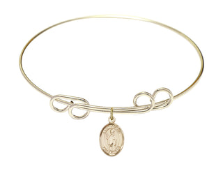 8 inch Round Double Loop Hamilton Gold Bangle Bracelet with a 14kt Gold Filled Saint Austin charm. Engraved Catholic Saint Jewelry