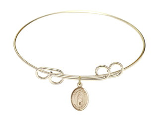 8 inch Round Double Loop Hamilton Gold Bangle Bracelet with a 14kt Gold Filled Saint Samuel charm. Engraved Catholic Saint Jewelry