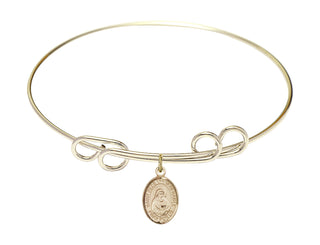 8 inch Round Double Loop Hamilton Gold Bangle Bracelet with a 14kt Gold Filled Saint Bede the Venerable charm. Engraved Catholic Saint Jewelry