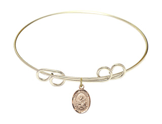 8 inch Round Double Loop Hamilton Gold Bangle Bracelet with a 14kt Gold Filled Saint Meinrad of Einsiedeln charm. Engraved Catholic Saint Jewelry