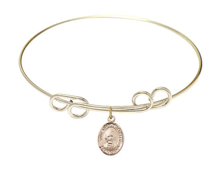 8 inch Round Double Loop Hamilton Gold Bangle Bracelet with a 14kt Gold Filled Saint Arnold Janssen charm. Engraved Catholic Saint Jewelry