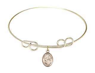 8 inch Round Double Loop Hamilton Gold Bangle Bracelet with a 14kt Gold Filled Saint Nimatullah charm. Engraved Catholic Saint Jewelry