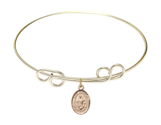 8 inch Round Double Loop Hamilton Gold Bangle Bracelet with a 14kt Gold Filled Saint Clement charm. Engraved Catholic Saint Jewelry