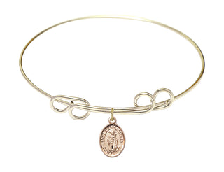 8 inch Round Double Loop Hamilton Gold Bangle Bracelet with a 14kt Gold Filled Saint Thomas A Becket charm. Engraved Catholic Saint Jewelry