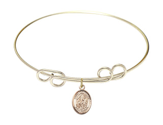 8 inch Round Double Loop Hamilton Gold Bangle Bracelet with a 14kt Gold Filled Saint Polycarp of Smyrna charm. Engraved Catholic Saint Jewelry