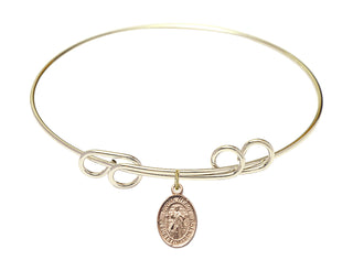 8 inch Round Double Loop Hamilton Gold Bangle Bracelet with a 14kt Gold Filled Divine Mercy charm.