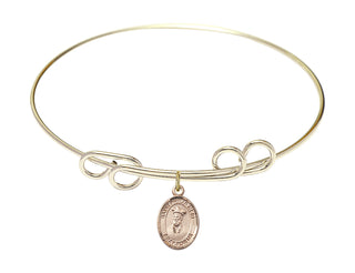 8 inch Round Double Loop Hamilton Gold Bangle Bracelet with a 14kt Gold Filled Saint Philip Neri charm.