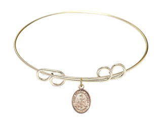 8 inch Round Double Loop Hamilton Gold Bangle Bracelet with a 14kt Gold Filled Saint Juliana of Cumae charm. Engraved Catholic Saint Jewelry