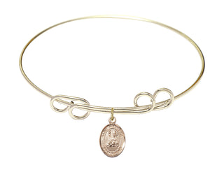 8 inch Round Double Loop Hamilton Gold Bangle Bracelet with a 14kt Gold Filled Saint Honorius of Amiens charm. Engraved Catholic Saint Jewelry