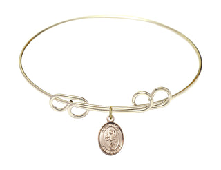 8 inch Round Double Loop Hamilton Gold Bangle Bracelet with a 14kt Gold Filled Saint Uriel the Archangel charm. Engraved Catholic Saint Jewelry