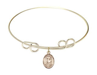 8 inch Round Double Loop Hamilton Gold Bangle Bracelet with a 14kt Gold Filled Saint Regis charm. Engraved Catholic Saint Jewelry