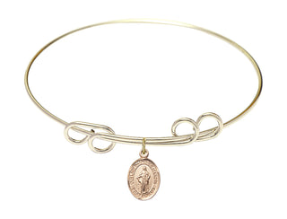 8 inch Round Double Loop Hamilton Gold Bangle Bracelet with a 14kt Gold Filled Our Lady the Undoer of Knots charm. Engraved Catholic Saint Jewelry