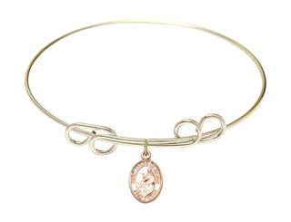 8 inch Round Double Loop Hamilton Gold Bangle Bracelet with a 14kt Gold Filled Saint Jacob of Nisibis charm. Engraved Catholic Saint Jewelry