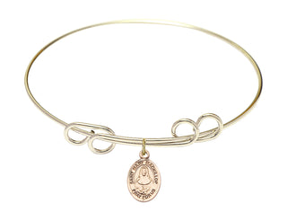 8 inch Round Double Loop Hamilton Gold Bangle Bracelet with a 14kt Gold Filled Saint Mary Mackillop charm. Engraved Catholic Saint Jewelry