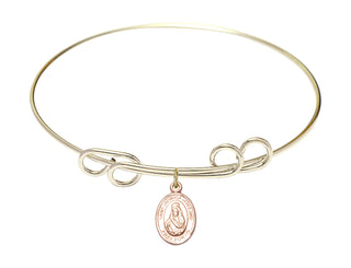 8 inch Round Double Loop Hamilton Gold Bangle Bracelet with a 14kt Gold Filled Saint Jadwiga of Poland charm. Engraved Catholic Saint Jewelry