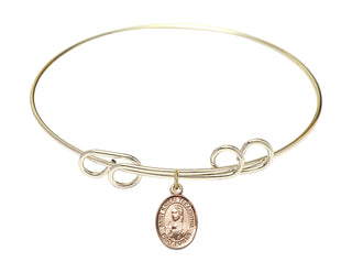 8 inch Round Double Loop Hamilton Gold Bangle Bracelet with a 14kt Gold Filled Saint Kateri Tekakwitha charm. Engraved Catholic Saint Jewelry